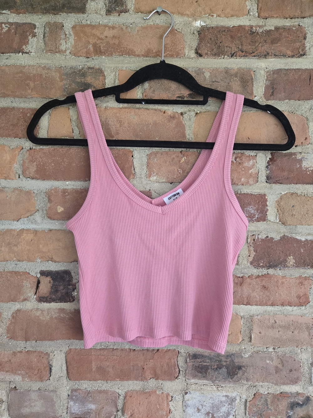 Cotton On Pink Ribbed V-Neck Crop Top